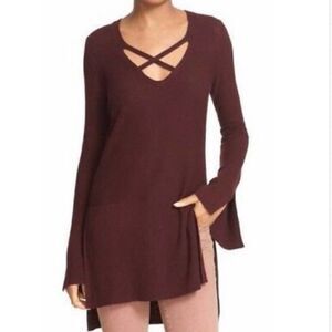 Free people criss cross tunic sweater brown